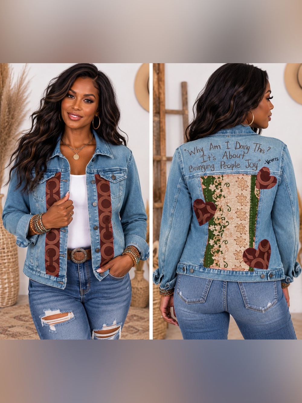 Upcycled COACH bag patchwork on denim jacket